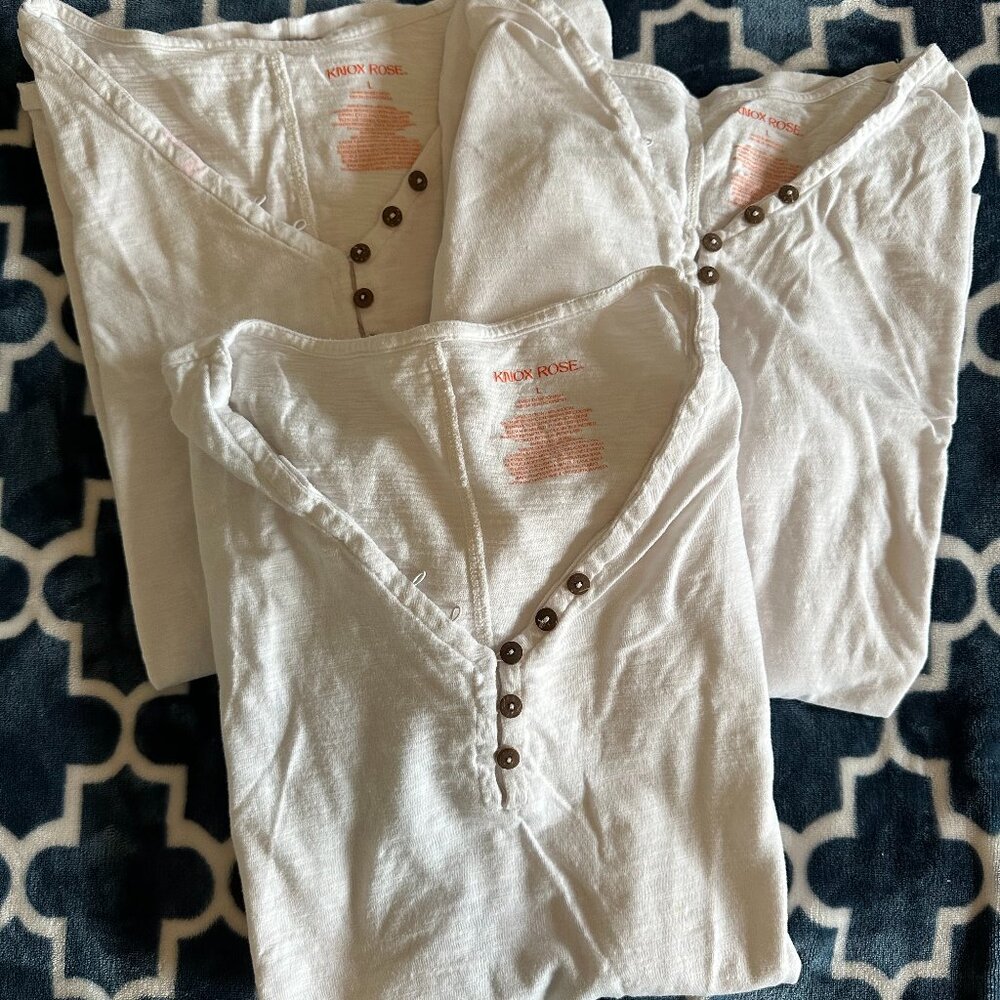 (3) Knox Rose Classic Relaxed Fit Short-sleeve V-Neck Shirt, Large, White
